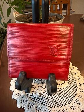 Louis Vuitton Red Epi Leather Compact Wallet with LV Emboss